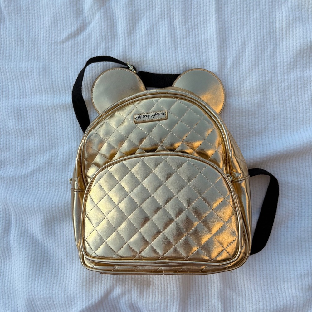Disney Mickey Mouse Metallic Gold Quilted Mini Backpack with 3D Ears